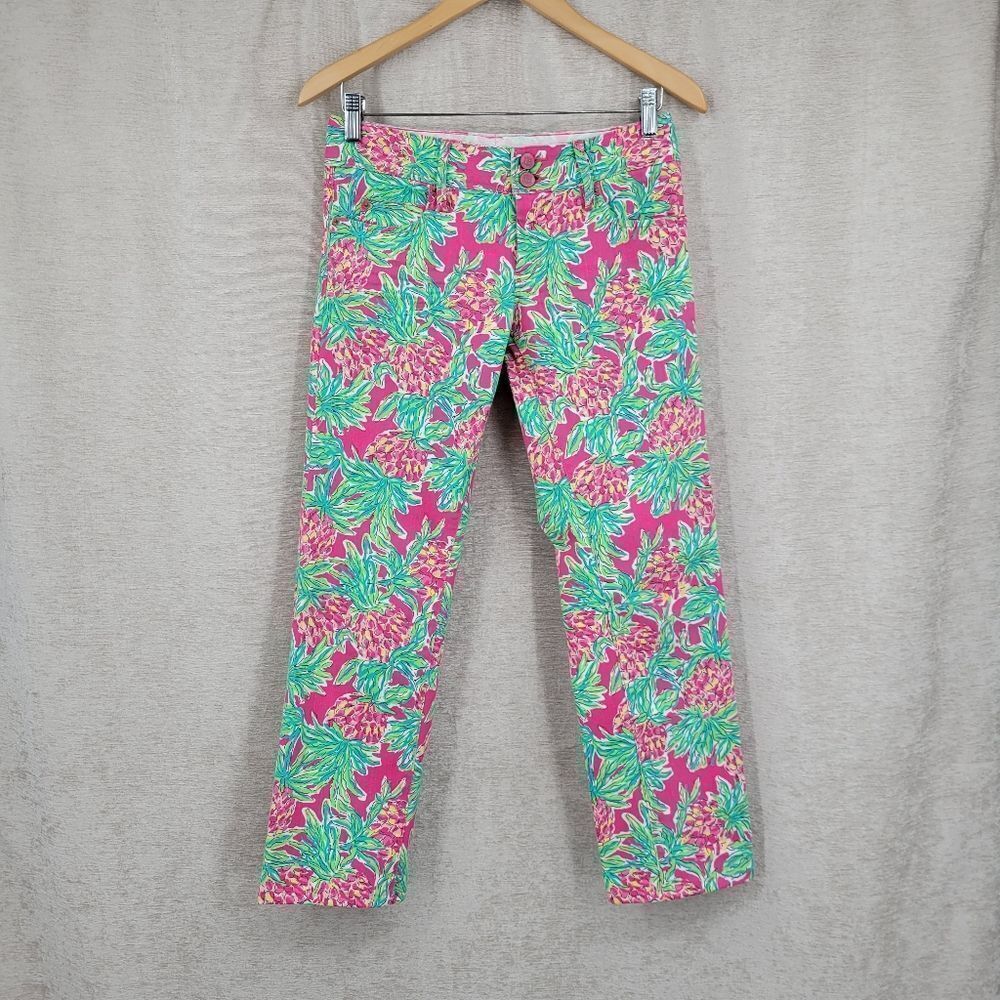 Lilly Pulitzer Worth Straight Jean Floral Pink and Green Spike The Punch Orchid